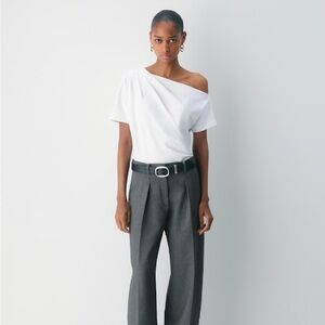 Aritzia Off-Shoulder White Tee script top